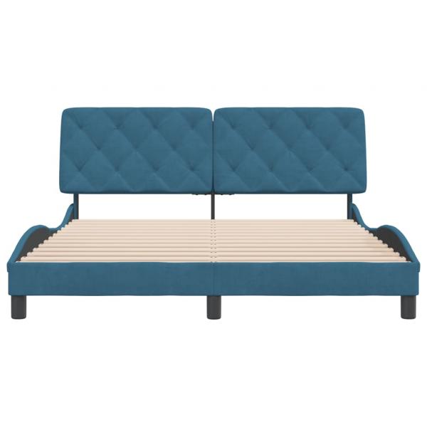 Bettgestell mit Kopfteil Blau 160x200 cm Samt
