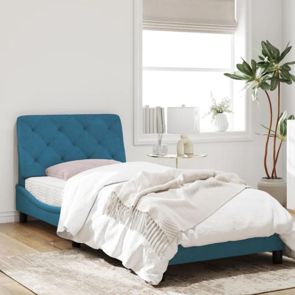 Bettgestell mit Kopfteil Blau 90x190 cm Samt