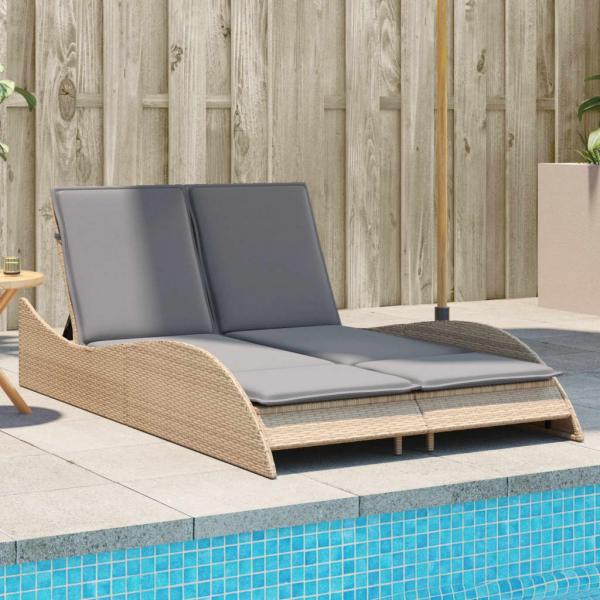 ARDEBO.de - Sonnenliege mit Auflagen Beige 114x205x73 cm Poly Rattan