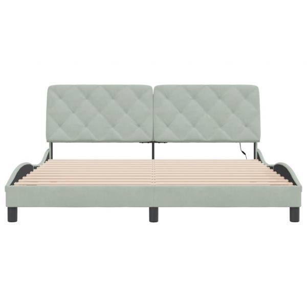 Bettgestell mit LED-Leuchten Hellgrau 180x200 cm Samt