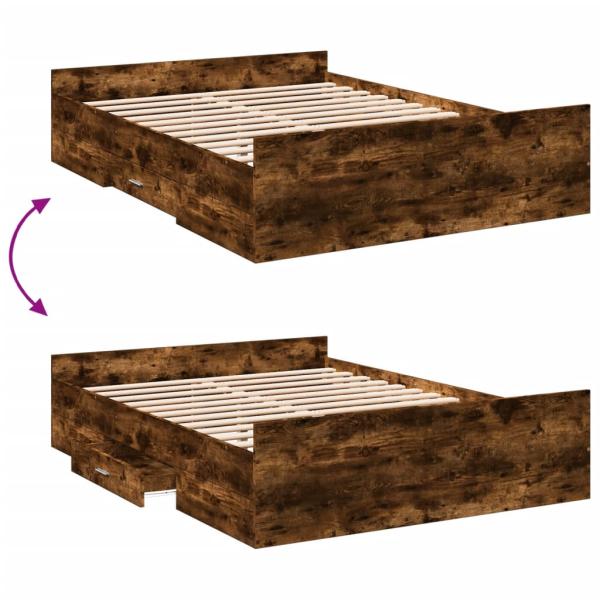 Bettgestell mit Schubladen Räuchereiche 135x190cm Holzwerkstoff