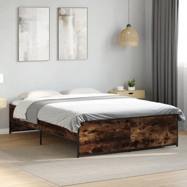 ARDEBO.de - Bettgestell Räuchereiche 140x190 cm Holzwerkstoff und Metall
