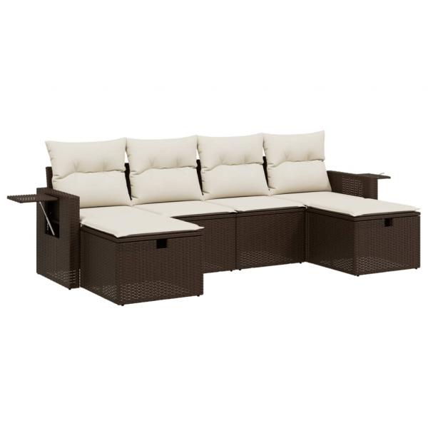 6-tlg. Garten-Sofagarnitur mit Kissen Braun Poly Rattan