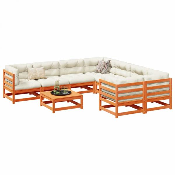 ARDEBO.de - 9-tlg. Garten-Sofagarnitur Wachsbraun Massivholz Kiefer