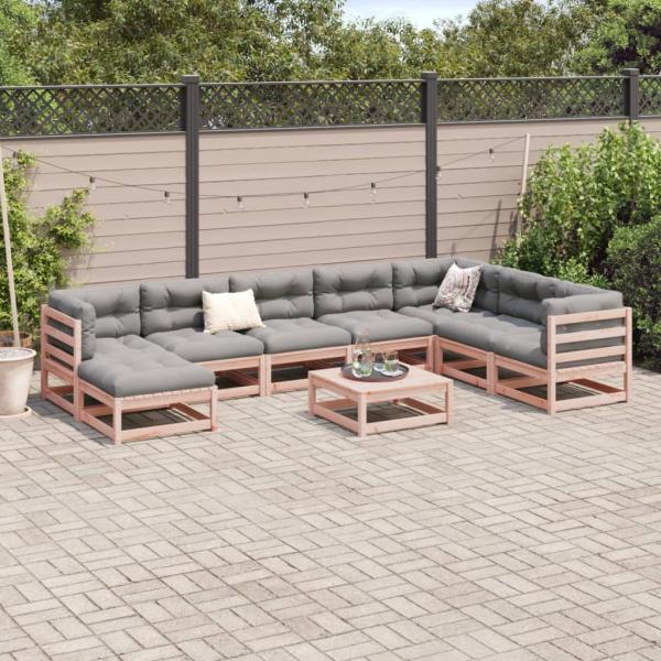 9-tlg. Garten-Sofagarnitur mit Kissen Massivholz Douglasie
