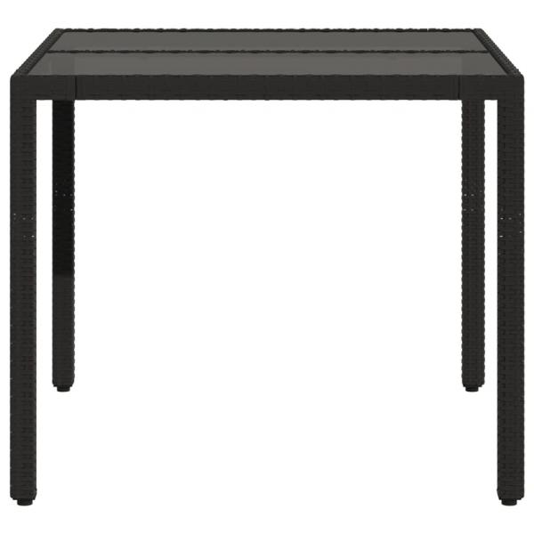 Gartentisch mit Glasplatte Schwarz 90x90x75 cm Poly Rattan