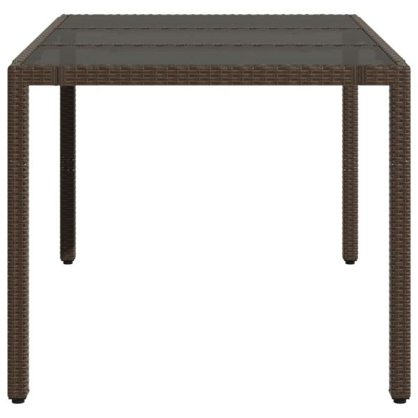 Gartentisch mit Glasplatte Braun 150x90x75 cm Poly Rattan