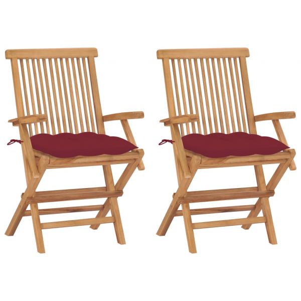 ARDEBO.de - Gartenstühle mit Weinroten Kissen 2 Stk. Massivholz Teak