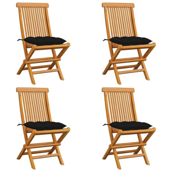ARDEBO.de - Gartenstühle mit Schwarzen Kissen 4 Stk. Massivholz Teak 