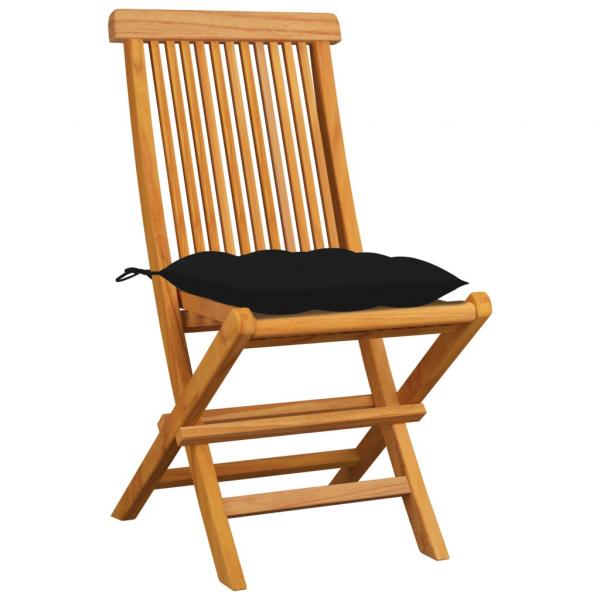 Gartenstühle mit Schwarzen Kissen 4 Stk. Massivholz Teak 