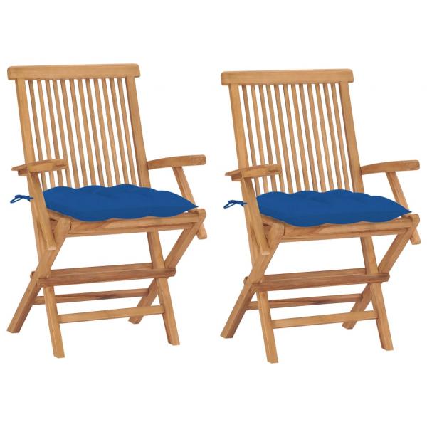 ARDEBO.de - Gartenstühle mit Blauen Kissen 2 Stk. Massivholz Teak