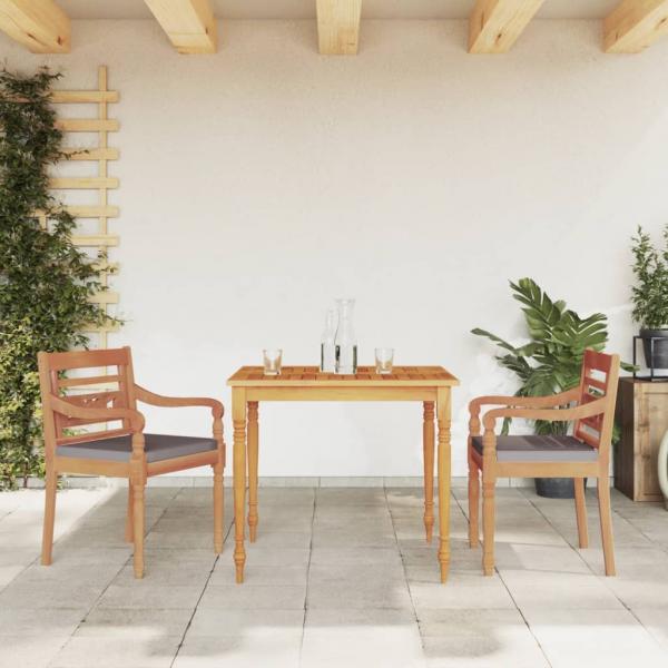 ARDEBO.de - 3-tlg. Garten-Essgruppe mit Dunkelgrauen Kissen Massivholz Teak