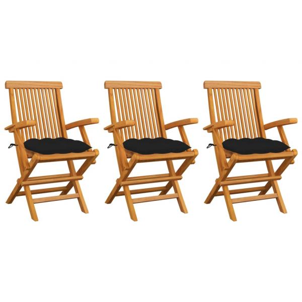 ARDEBO.de - Gartenstühle mit Schwarzen Kissen 3 Stk. Massivholz Teak