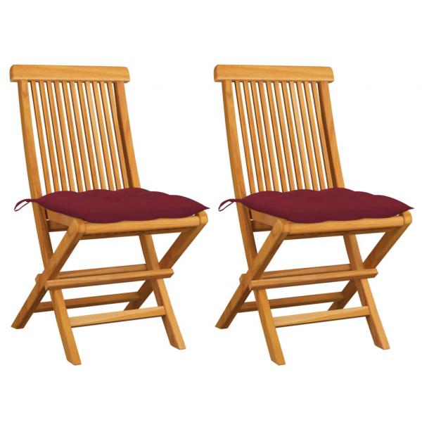 ARDEBO.de - Gartenstühle mit Weinroten Kissen 2 Stk. Massivholz Teak