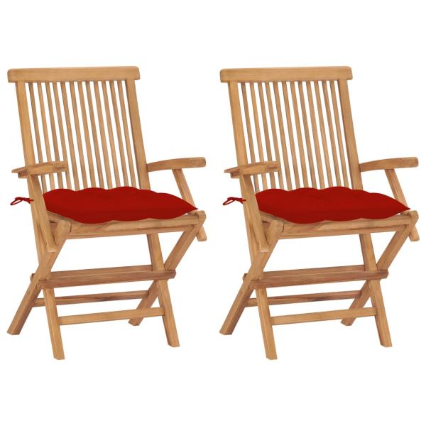 ARDEBO.de - Gartenstühle mit Roten Kissen 2 Stk. Massivholz Teak