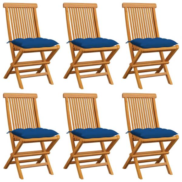 ARDEBO.de - Gartenstühle mit Blauen Kissen 6 Stk. Massivholz Teak 