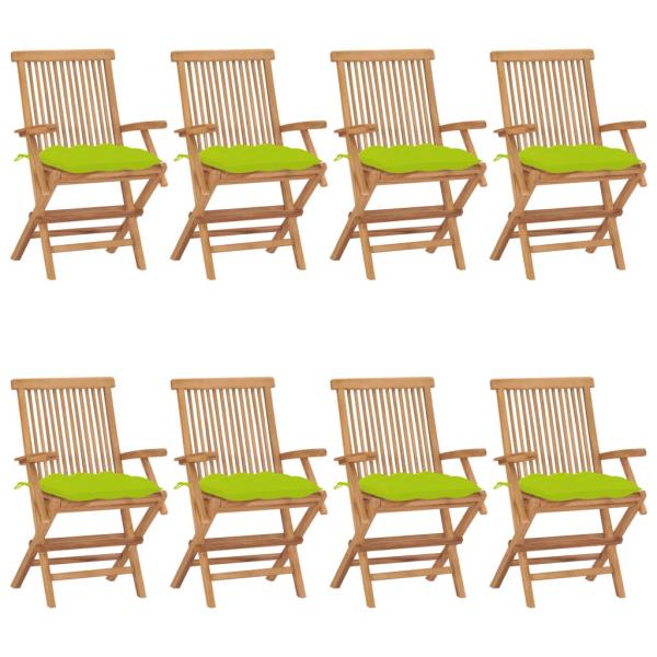 ARDEBO.de - Gartenstühle mit Hellgrünen Kissen 8 Stk. Massivholz Teak