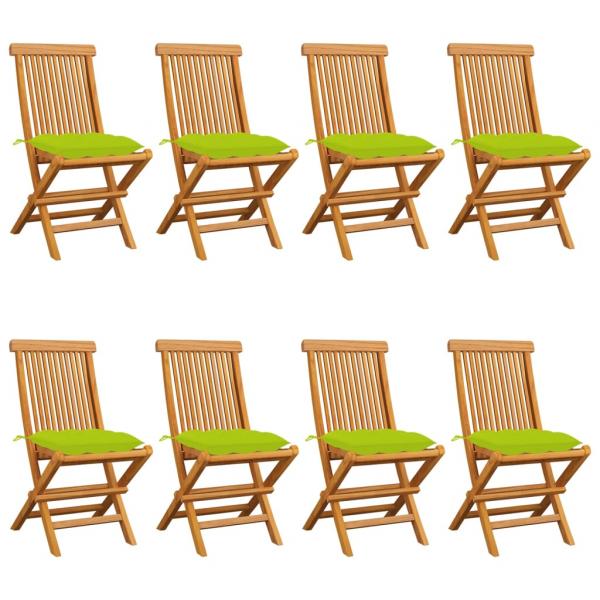 ARDEBO.de - Gartenstühle mit Hellgrünen Kissen 8 Stk. Massivholz Teak 