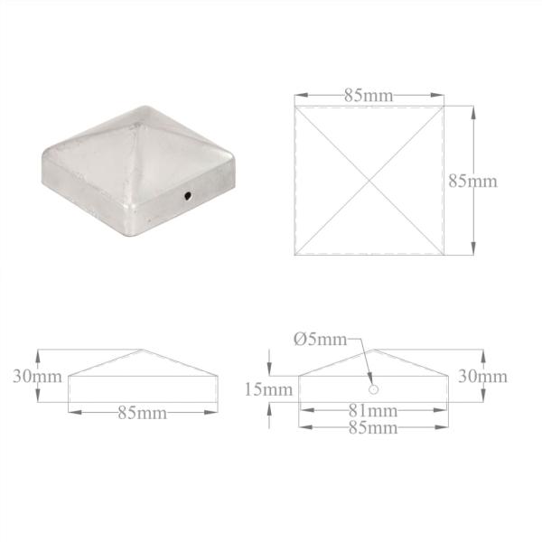 Pfostenkappen 6 Stk. Pyramide Verzinktes Metall 81 x 81 mm