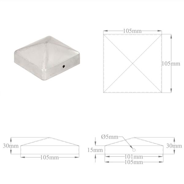 Pfostenkappen 6 Stk. Pyramide Verzinktes Metall 101 x 101 mm  