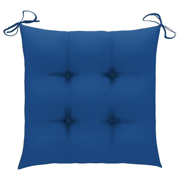 Klappstühle mit blauen Kissen, 4 Stück, Massivholz Teakholz