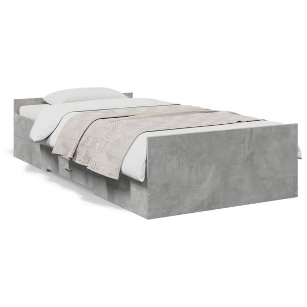 ARDEBO.de - Bettgestell mit Schubladen Betongrau 90x190 cm Holzwerkstoff