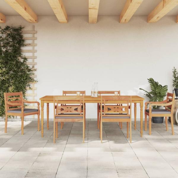 ARDEBO.de - 7-tlg. Garten-Essgruppe mit Dunkelgrauen Kissen Massivholz Teak
