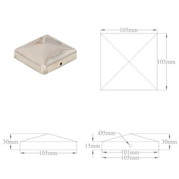 Pfostenkappen 6 Stk. Pyramide Edelstahl 101 x 101 mm