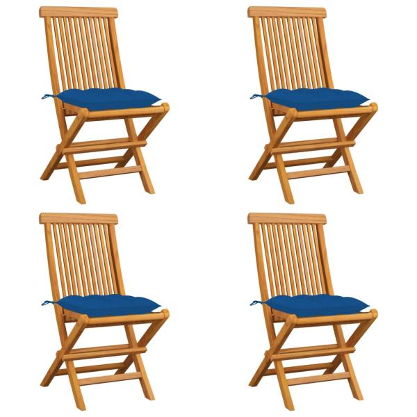 ARDEBO.de - Gartenstühle mit Blauen Kissen 4 Stk. Massivholz Teak 