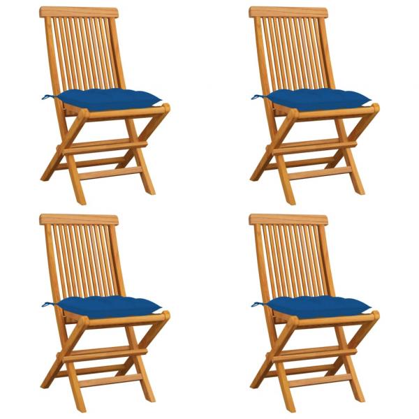 Gartenstühle mit Blauen Kissen 4 Stk. Massivholz Teak 
