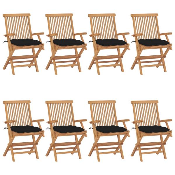 ARDEBO.de - Gartenstühle mit Schwarzen Kissen 8 Stk. Massivholz Teak
