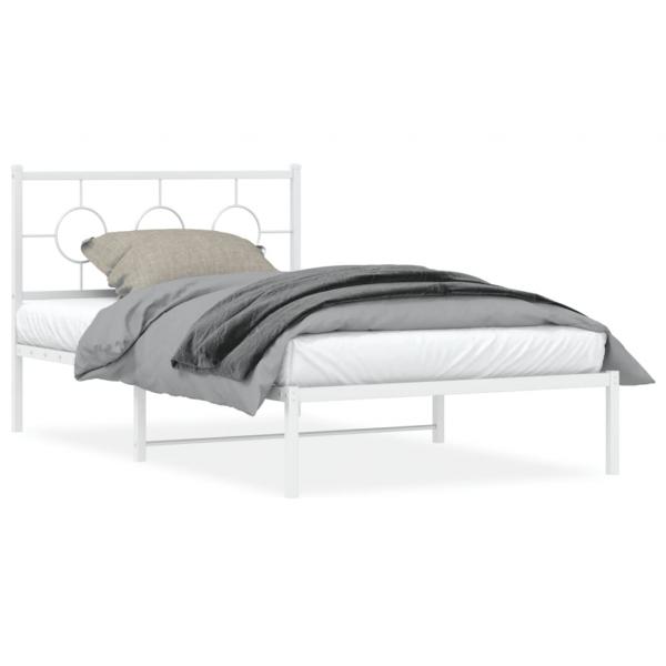 ARDEBO.de - Bettgestell mit Kopfteil Metall Weiß 107x203 cm