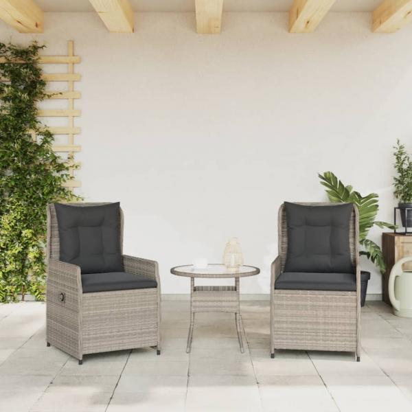 Gartensessel 2 Stk. Verstellbar Hellgrau Poly Rattan