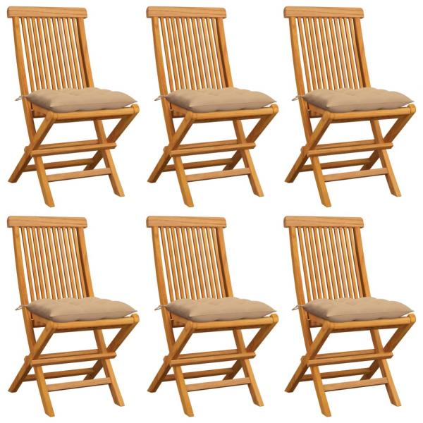 ARDEBO.de - Gartenstühle mit Beige Kissen 6 Stk. Massivholz Teak 