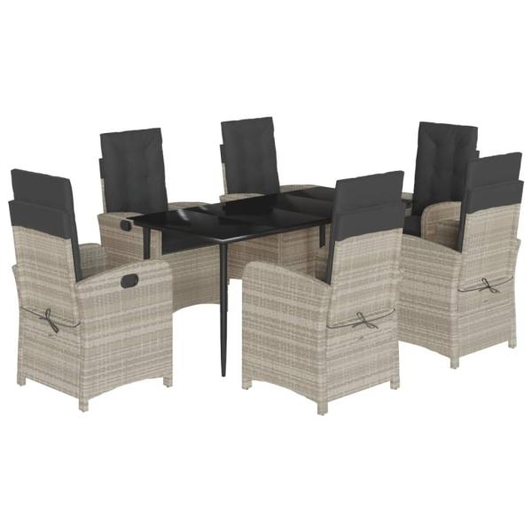 7-tlg. Garten-Essgruppe mit Kissen Hellgrau Poly Rattan