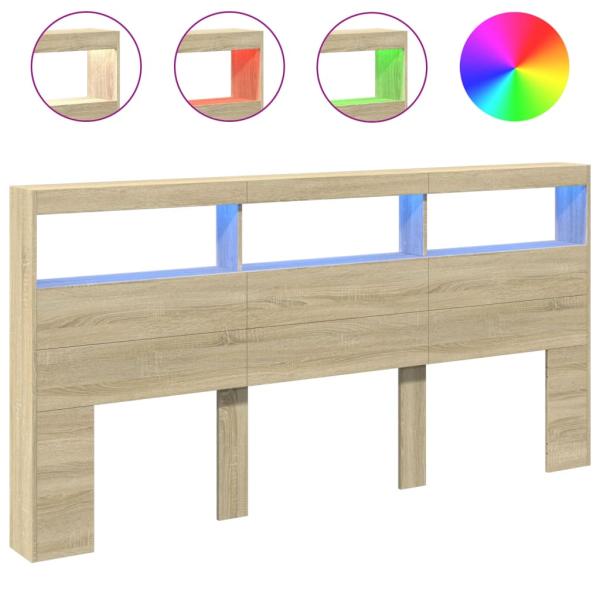 LED-Kopfteil mit Ablagen Sonoma-Eiche 200x17x102 cm