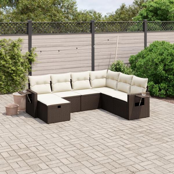 ARDEBO.de - 7-tlg. Garten-Sofagarnitur mit Kissen Braun Poly Rattan