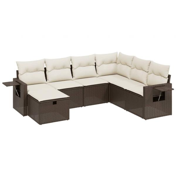 7-tlg. Garten-Sofagarnitur mit Kissen Braun Poly Rattan
