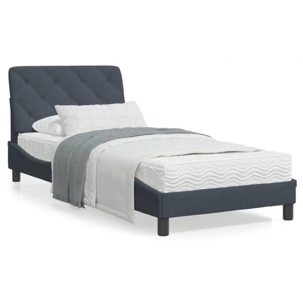 ARDEBO.de - Bettgestell mit LED-Leuchten Dunkelgrau 90x190 cm Samt