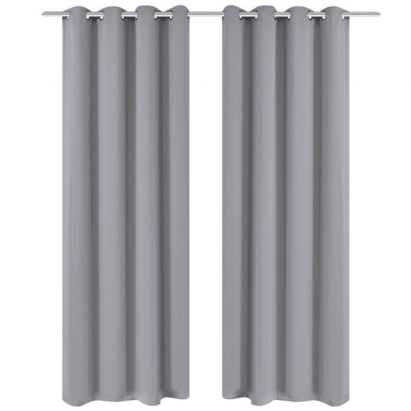 ARDEBO.de - Verdunkelungs-Vorhänge mit Metallringen 135 x 245 cm Grau blackout
