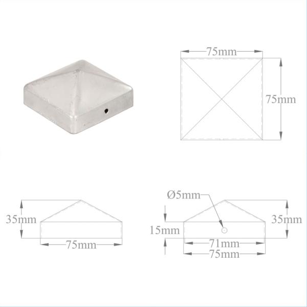 Pfostenkappen 6 Stk. Pyramide Verzinktes Metall 71 x 71 mm  