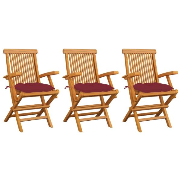 ARDEBO.de - Gartenstühle mit Weinroten Kissen 3 Stk. Massivholz Teak
