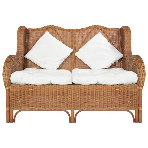 2-Sitzer-Sofa Hellbraun Natürliches Rattan und Leinen