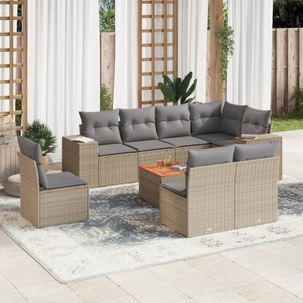 ARDEBO.de - 9-tlg. Garten-Sofagarnitur mit Kissen Beige Poly Rattan