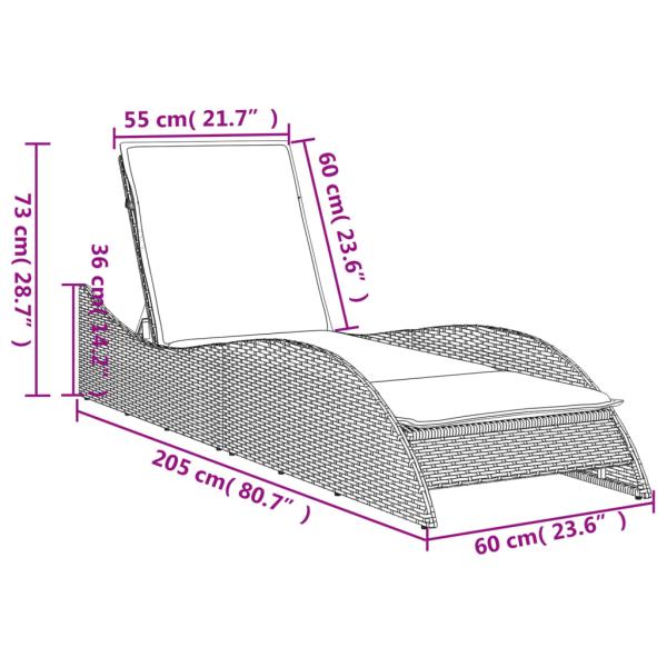 Sonnenliege mit Auflage Braun 60x205x73 cm Poly Rattan
