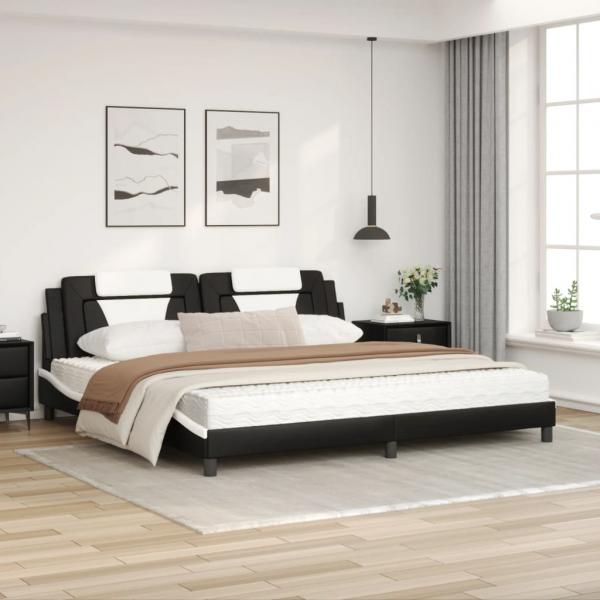 Bett mit Matratze Schwarz und Weiß 200x200 cm Kunstleder