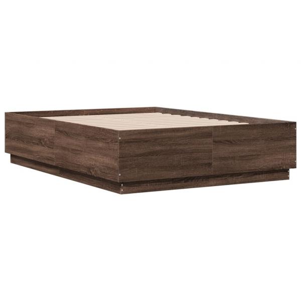 Bettgestell mit LED Braun Eichen-Optik 135x190 cm Holzwerkstoff