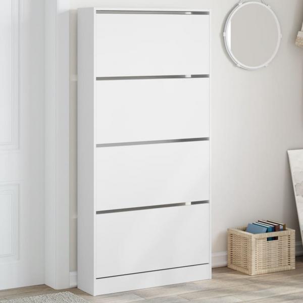 ARDEBO.de - Schuhschrank mit 4 Klappen Weiß 80x21x163,5 cm