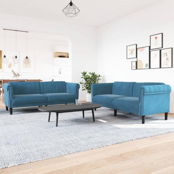 ARDEBO.de - 2-tlg. Sofagarnitur Blau Samt