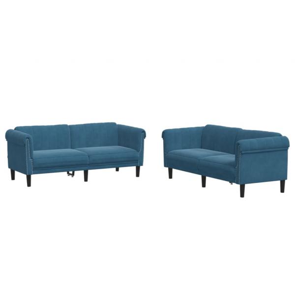 2-tlg. Sofagarnitur Blau Samt